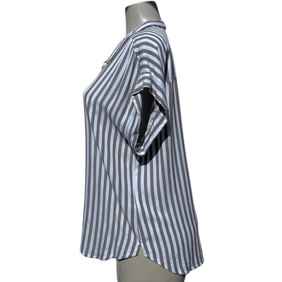 Alexander Jordan Button-up Shirt Women's Large Olive Green Striped 100% Rayon - Picture 8 of 11